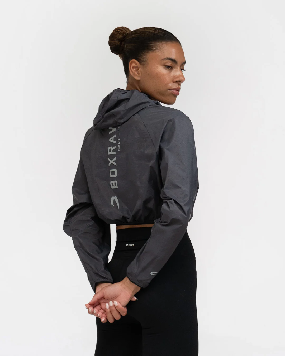 Genaro Cropped Windbreaker Hoodie - Charcoal - Image 5