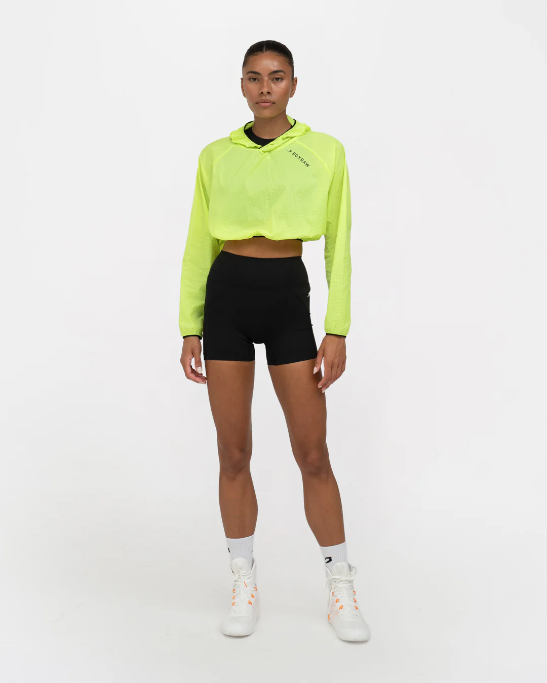 Genaro Cropped Windbreaker Hoodie - Neon Yellow - Image 3