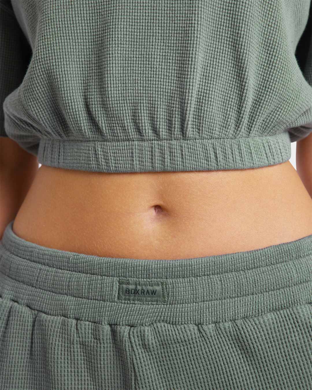 Shirley Waffle Cropped T-Shirt - Green - Image 5
