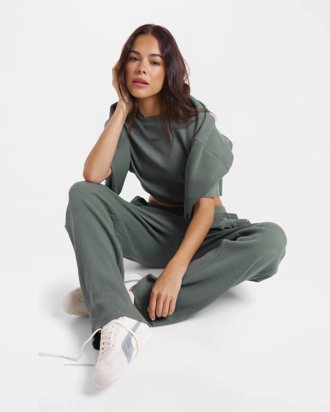 Shirley Waffle Cropped T-Shirt - Green - Image 7