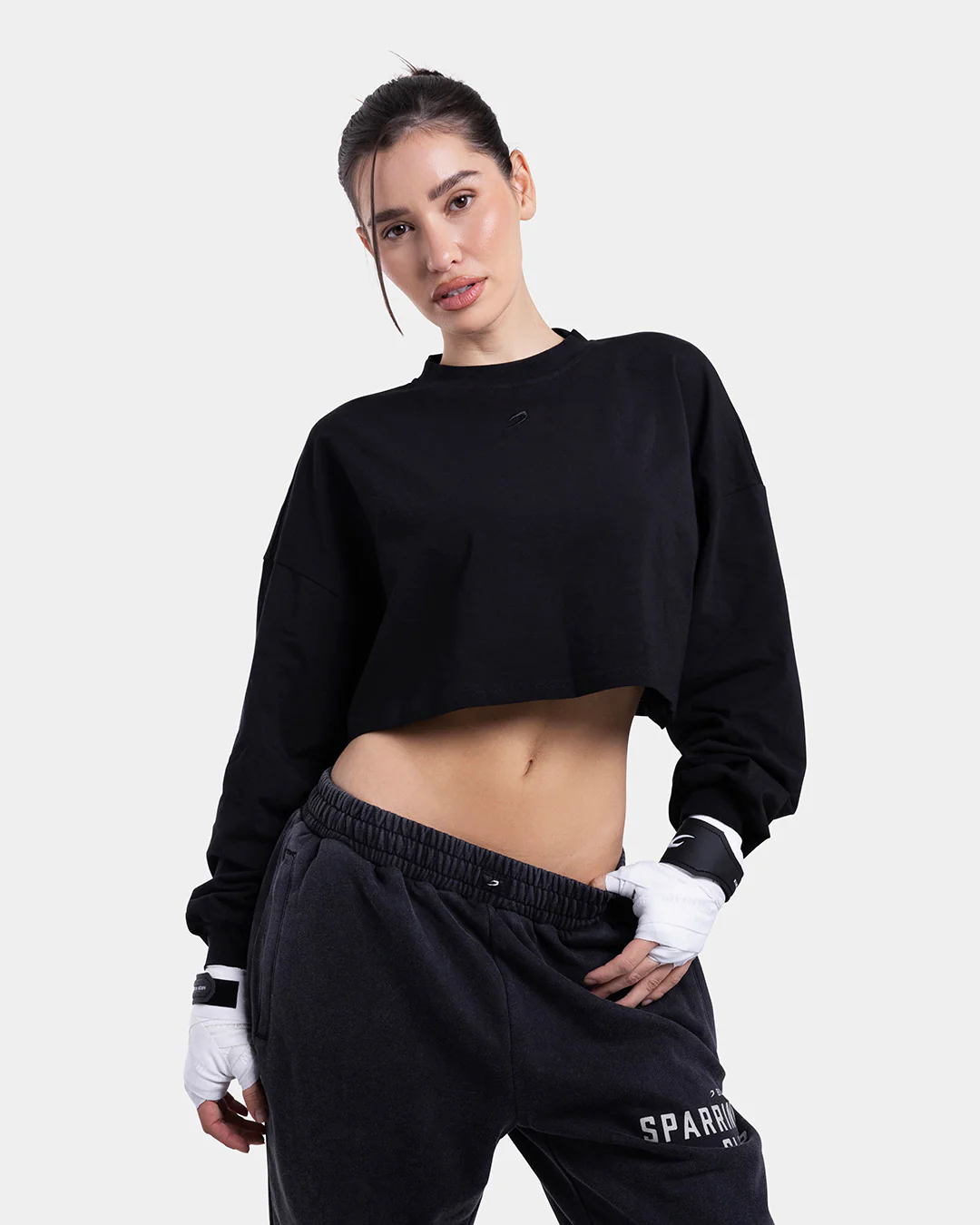 Strike Oversized Cropped Long Sleeve T-Shirt - Black - Image 6