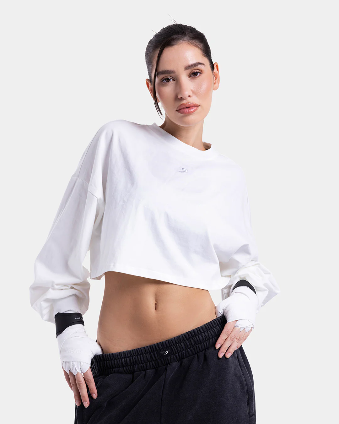 Strike Oversized Cropped Long Sleeve T-Shirt - White - Image 4
