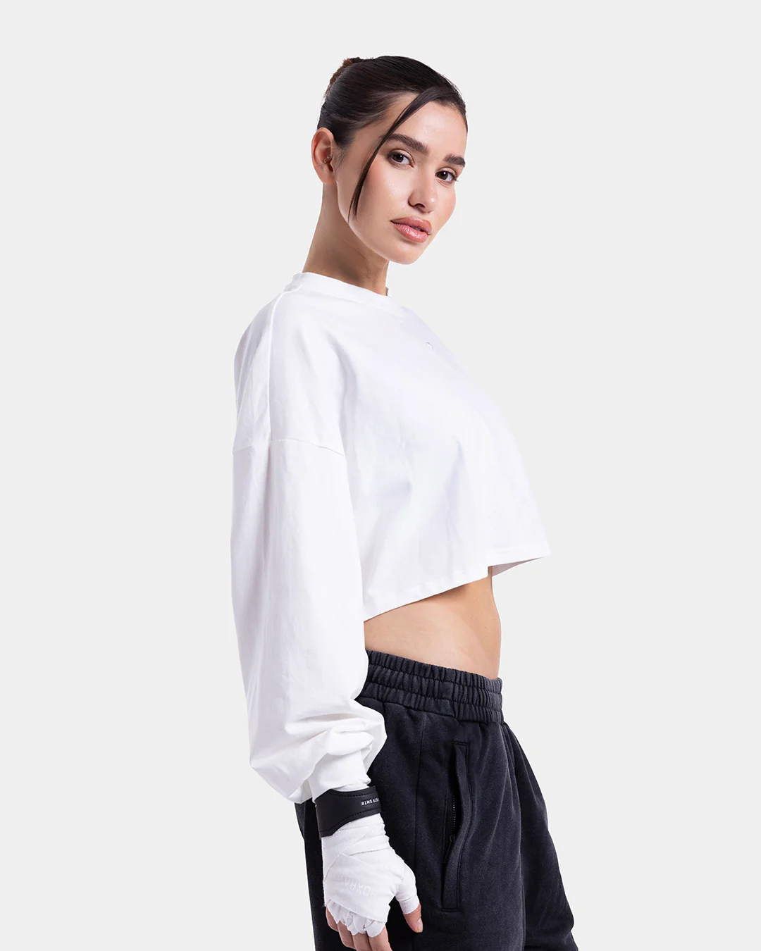Strike Oversized Cropped Long Sleeve T-Shirt - White - Image 6