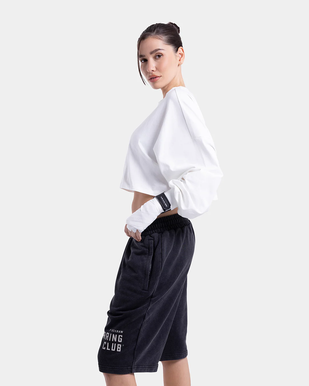 Strike Oversized Cropped Long Sleeve T-Shirt - White - Image 7