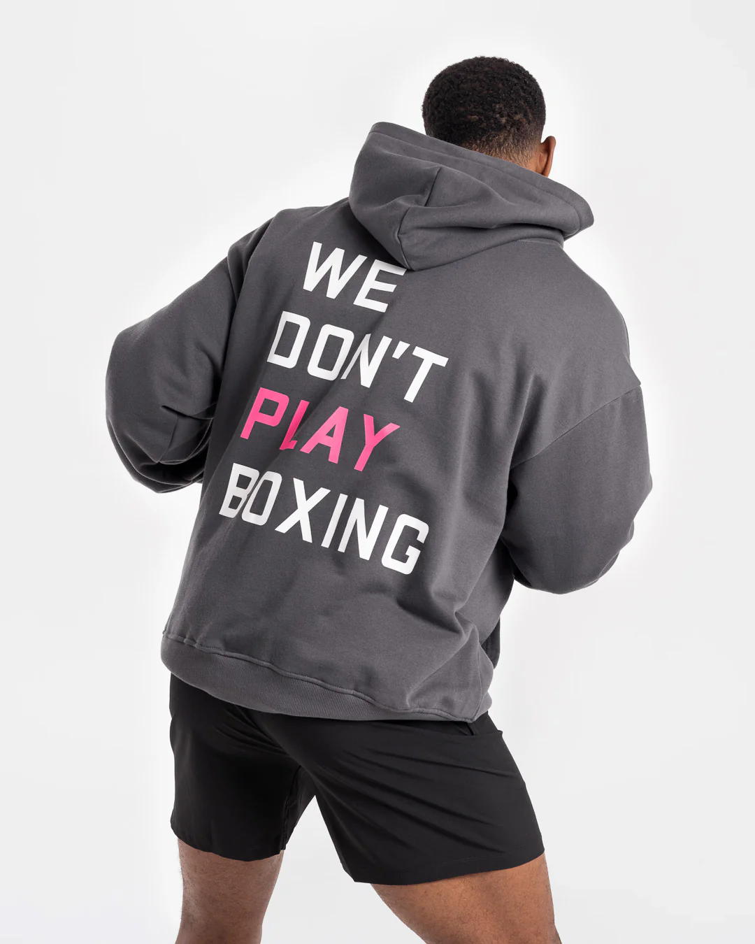 We Don't Play Boxing Oversized Hoodie - Grey/Pink - Image 4