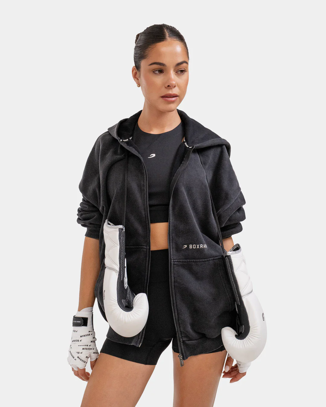 Sparring Club Oversized Zip Up Hoodie - Washed Black - Image 5