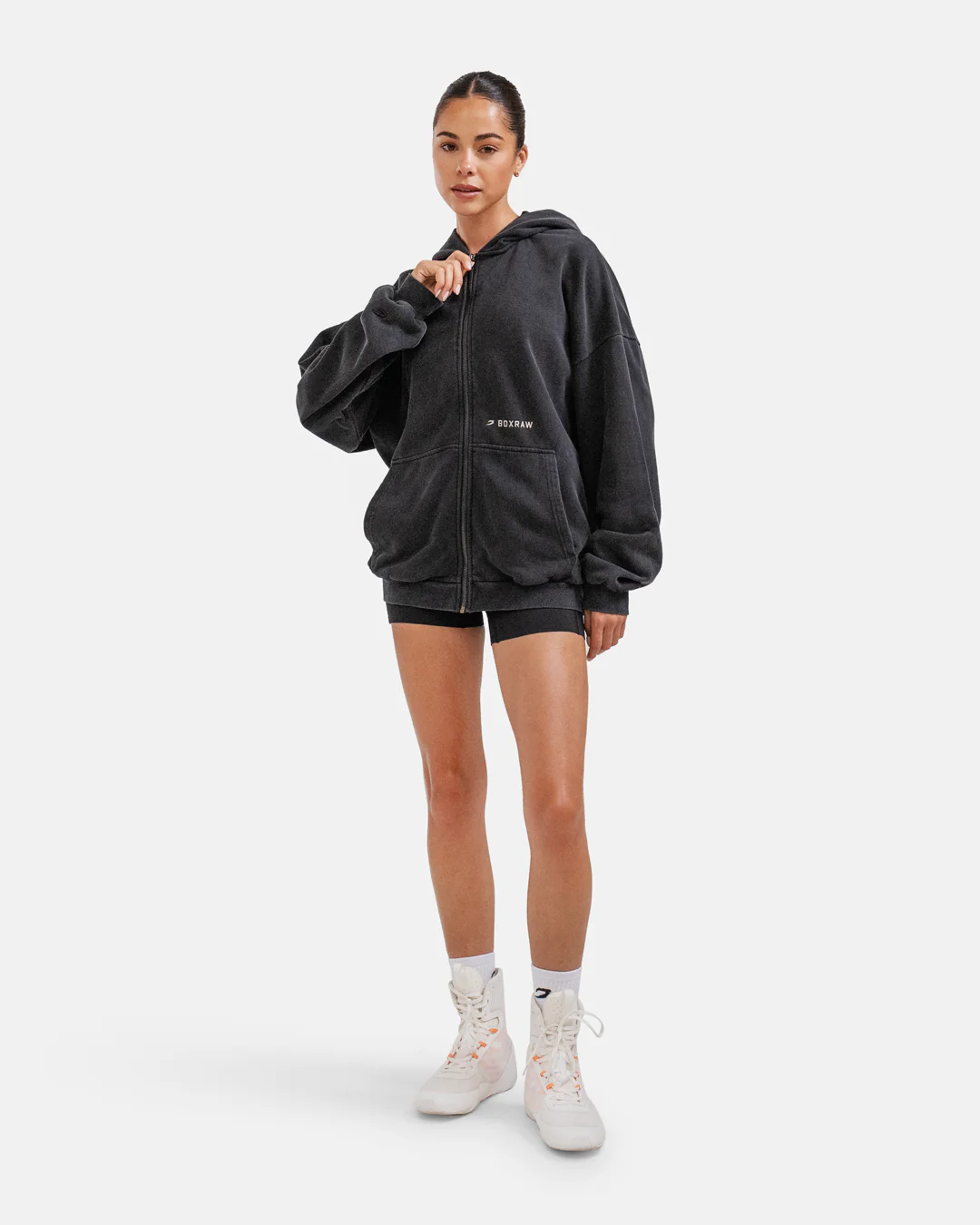 Sparring Club Oversized Zip Up Hoodie - Washed Black - Image 6