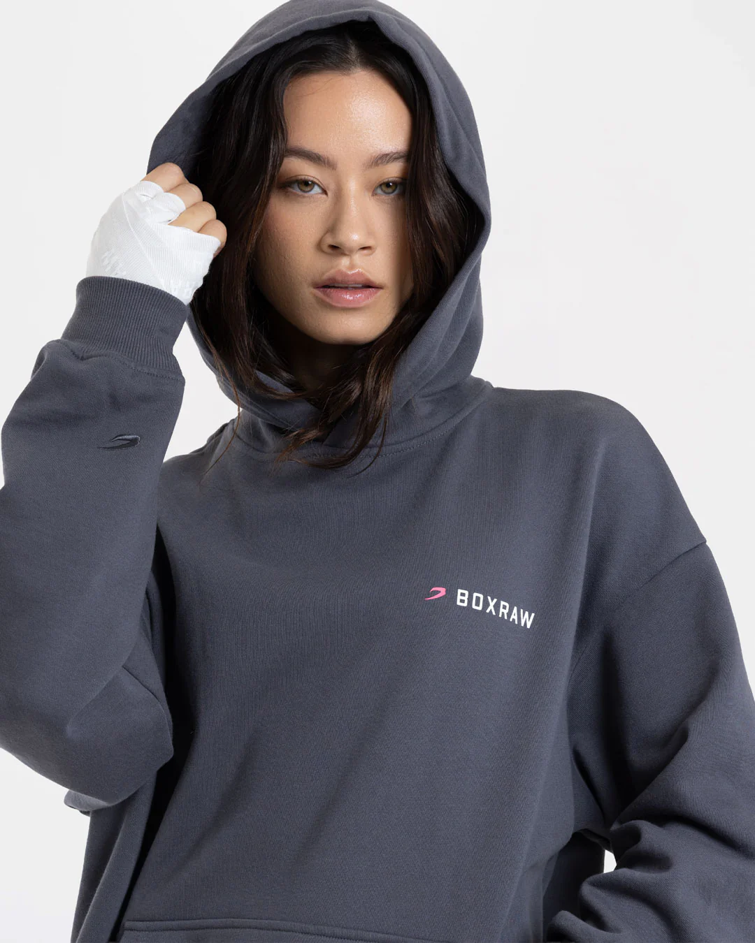 We Don't Play Boxing Oversized Hoodie - Grey/Pink - Image 6